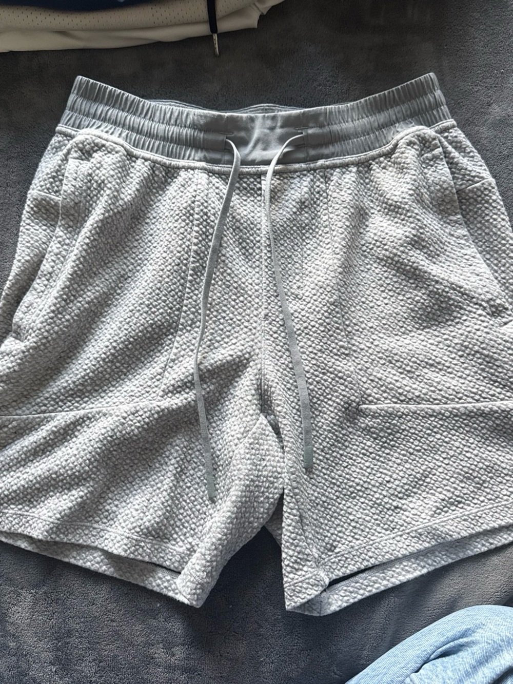 lululemon athletica Light Gray Waffle Knit Drawstring Shorts